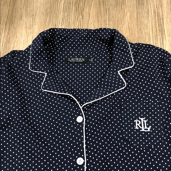 New Ralph Lauren navy blue Polka Dot Nightshirt XL - Picture 2 of 8
